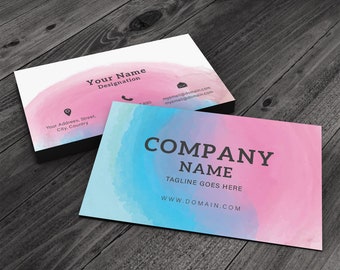 Cotton Candy Colored Watercolor Background, Premium Printed Business Card