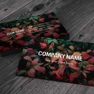 Premium Printed Business Card: Dark Red & Green Leaves