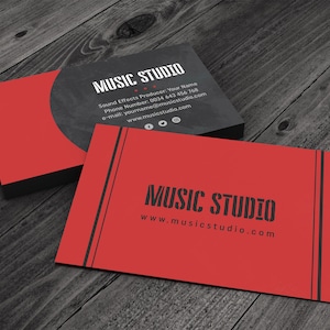 Modern Music Studio, Premium Printed Business Card, Red & Gray Grunge Design