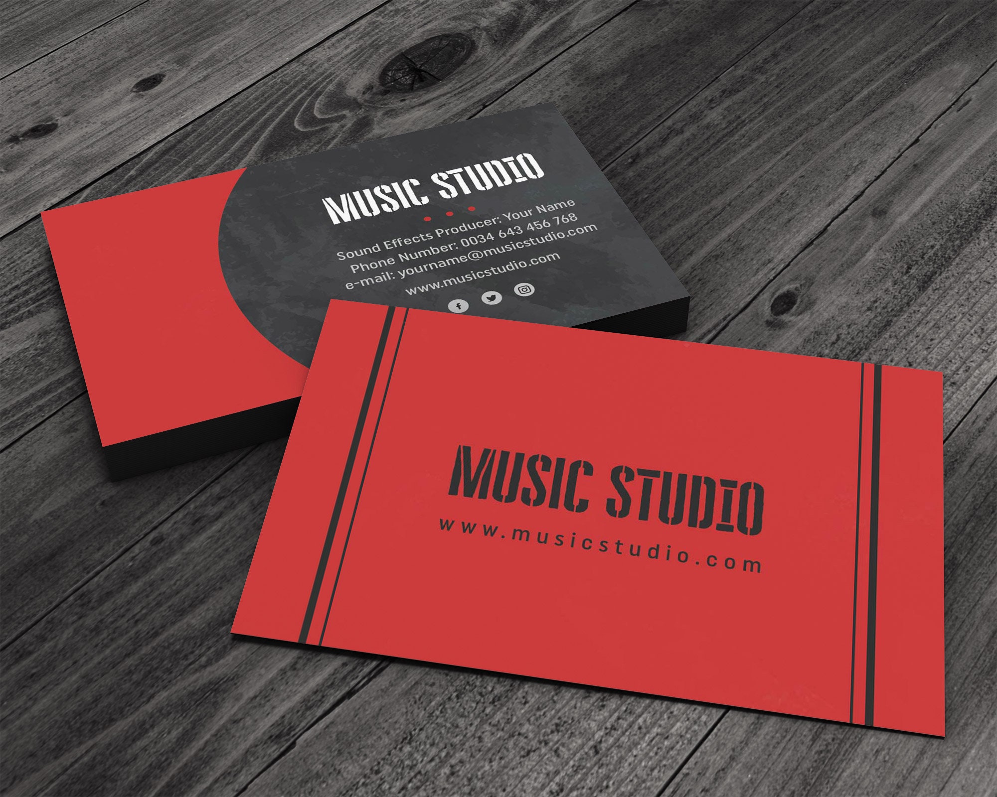Modern Music Studio Premium Printed Business Card Red Gray