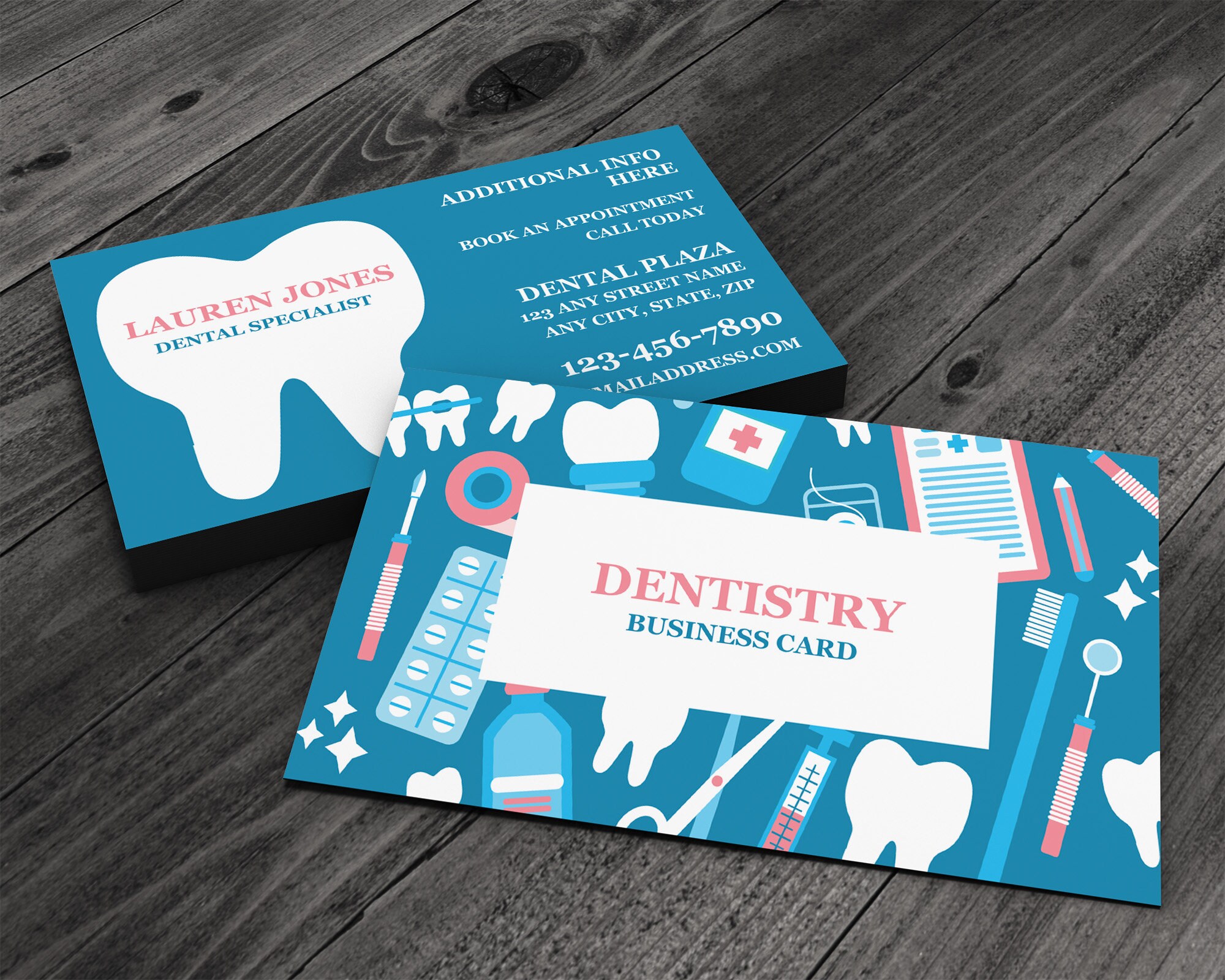 Dentistry Service Premium Business Card With Fun Dental Clipart Pattern