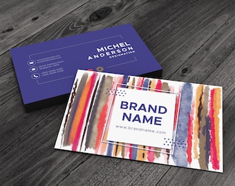 Colorful Watercolor Stripes, Premium Printed Business Card, Customize Your Own Card