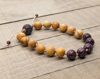 Garnet and Palo Santo "Valiant" bracelet, Wrist Mala, Meditation Jewelry, Yoga bracelet, gemstone friendship bracelet