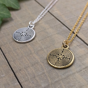 Chartres Labyrinth Necklace Silver Labyrinth Jewelry Symbolic Gold Pendant Mindfulness and Yoga Gift