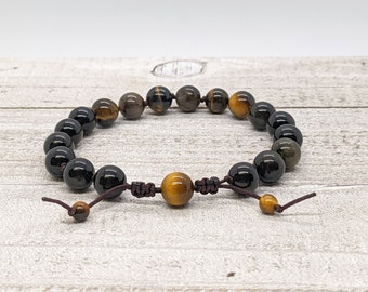 Tiger's Eye Bracelet, Meditation Bracelet, "Regeneration" (Tiger's Eye & Gold Sheen Obsidian) Wrist Mala, Handmade Gemstone Jewelry