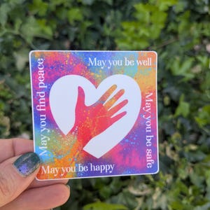 Metta Meditation Sticker: Tie Dye Heart, Lovingkindness Mantra, Waterproof Vinyl