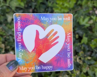 Metta Meditation Sticker: Tie Dye Heart, Lovingkindness Mantra, Waterproof Vinyl