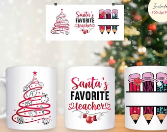 Christmas Teacher Mug Sublimation Designs, Personalized Gift (Digital Download)