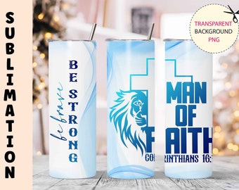 Christian Man Tumbler Sublimation Design: Man of Faith 20oz Skinny Wrap (PNG Digital Download)