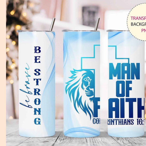 Christian Man Tumbler Png, Man of Faith Sublimation Png,  20oz Skinny Tumbler Wrap Sublimation Design, Gift for Him, Do it Yourself