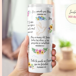 Bíblia ESPANHOLA 20oz Skinny Tumbler Wrap SUBLIMATION Designs, Tumbler Wrap Png, Citações motivacionais, Faça você mesmo, Presente cristão para ela