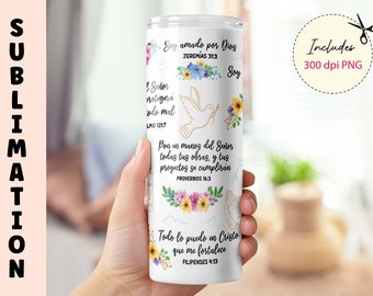 Spanish Bible Verse Tumbler Wrap: Christian Sublimation Design (PNG)