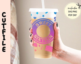 Sweet Sixteen 24oz Cold Cup SVG: Birthday Starbucks Cup (Digital Download)