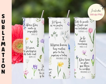 Spanish Bible Verse 20oz Tumbler Sublimation Design (PNG)
