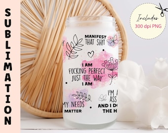 Swear Affirmations 16 oz Glass Can Wrap Sublimation Design (PNG)