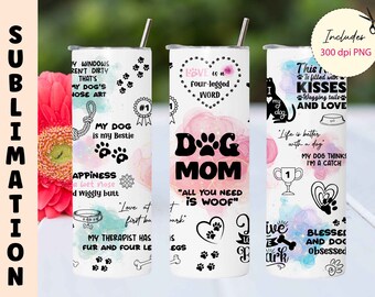 Dog Mom Tumbler Wrap: Affirmations Glitter Design (PNG)