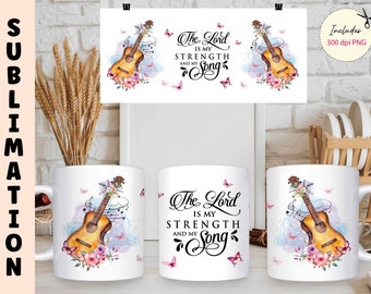 Christian Coffee Mug Sublimation Design: Guitar & Scripture (Digital Download)