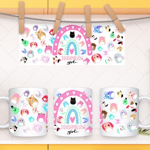 Squishmallow Girl Becher Sublimationsdesign, 11 Unzen und 15 Unzen Becher PNG Becher Vorlage, Squishmallow Geburtstagsbecher PNG