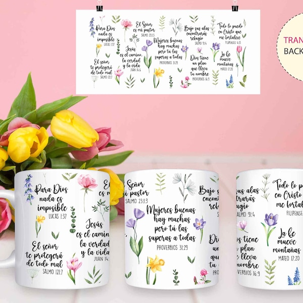 SPANISH Bible Verse Png 11oz / 15oz MUG Sublimation Designs, Mug sublimation Png, Do it Yourself, Christian Gift for Her, Digital Download