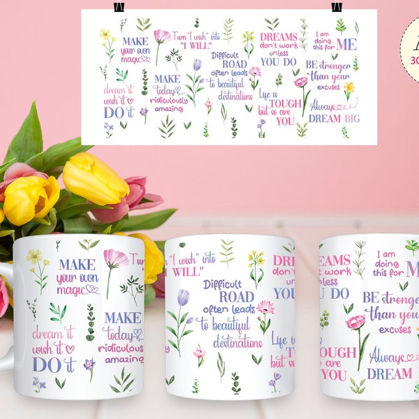 Affirmations 11oz / 15oz MUG Sublimation Designs, Mug sublimation Png, Do it Yourself, Inspirational Gift for Her, Digital Download