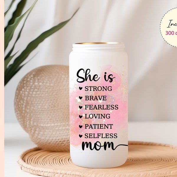 She is strong Mom Tumbler Wrap Sublimation Designs,  16 oz glass can wrap, Mom Tumbler Wrap Png Designs, Digital Download