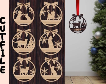 Pacchetto SVG di ornamenti natalizi per gatti: file di taglio commemorativo fai da te per animali domestici