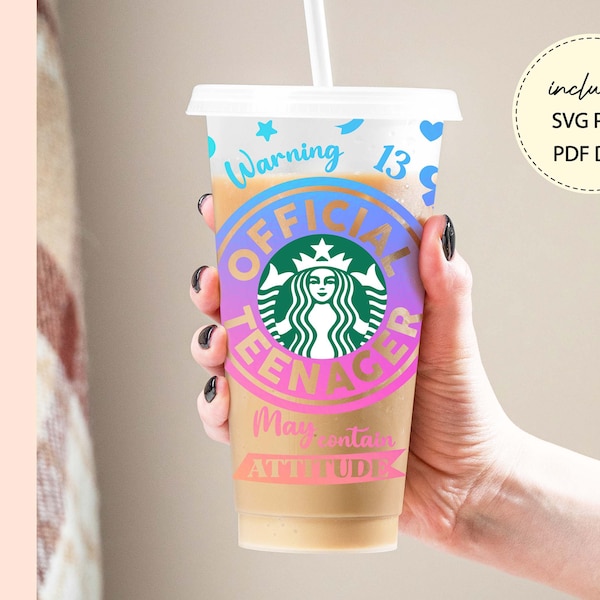 Official Teenager Svg 24 oz Cold Cup Svg Birthday Party Queen Starbucks Cup Happy Birthday Svg Birthday Girl Gift  cutting file