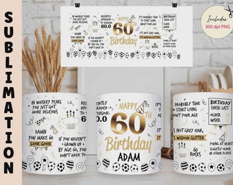 Rolig 60-årsdagsmuggomslag PNG: Sublimeringsdesign (digital nedladdning, 11/15 oz muggar)