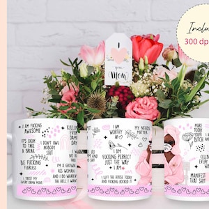 Swear Affirmations Becher Sublimationsdesigns, 11 Unzen Becherverpackung und 15 Unzen Bechervorlage, Kaffeebecher png, psychische Gesundheit, motivierend, inspirierend