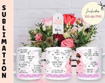 Sublimeringsmuggdesign för svärbekräftelser: 11oz och 15oz PNG-mall (digital nedladdning)