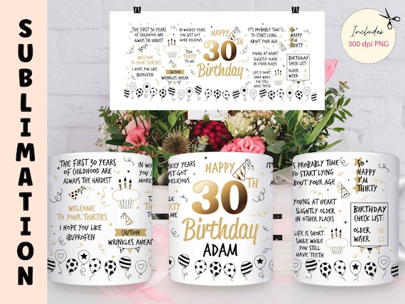 Funny 30th Birthday Mug Wrap Design: Sarcastic Thirties (Digital Download)