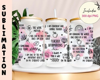 Inspirerande citat från lärare, sublimeringsdesign för glasburk på 473 ml (PNG)