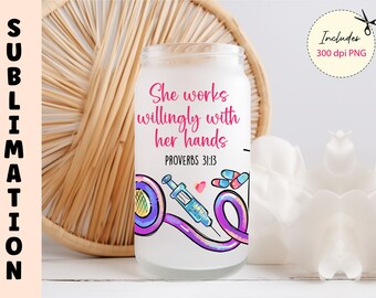 Nurse Tumbler Wrap Sublimation Design: 16 oz Glass Can (Digital Download)