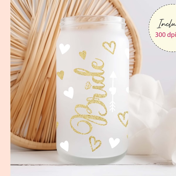 Bride Svg Tumbler Wrap,  Wedding Svg 16 oz Glass Beer Cup Cut File Libbey Can Glass Wrap, Diamond ring, Digital Download