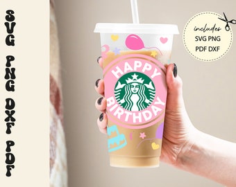 Birthday Cold Cup SVG: 24 oz Party Cup Cutting File (Digital Download)