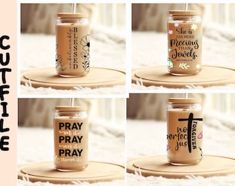 Christian Svg Bundle Libbey Glass Wrap Svg, Faith 16 oz Glass Beer Cup Cut Files, Bible Verse Tumbler Wrap , Religious, Scripture Bundle Svg