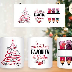 Professor de ESPANHOL PNG, designs de sublimação de Natal, embrulho de caneca de café de 11 onças / 15 onças, Maestra Png, Natal Png, presente para ela, download digital