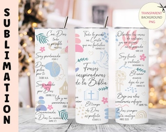 SPANISH Bible Motivational Quotes 20oz Skinny Tumbler Sublimation Designs, Tumbler Wrap Png, Do it Yourself, Christian Gift for Her