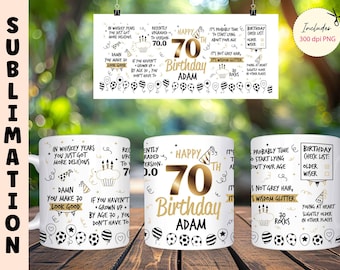 Funny 70th Birthday Mug Wrap: Sarcastic Quote Design (Digital Download)