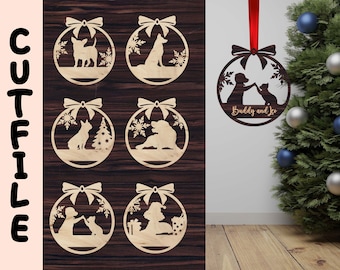 Pacchetto SVG di ornamenti natalizi per cani: ornamenti natalizi tagliati al laser (download digitale)