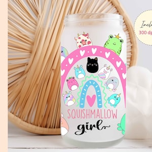 Squishmallow Girl 16 oz glass can wrap sublimation design , uv dtf cup wrap  squishmallow png, DIGITAL DOWNLOAD