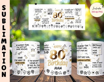 Funny 80th Birthday Mug Wrap: Sarcastic Quotes (Digital Download)
