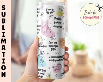 Self Care Affirmations Tumbler Sublimation Design: Boho Swear Words (Digital Download)