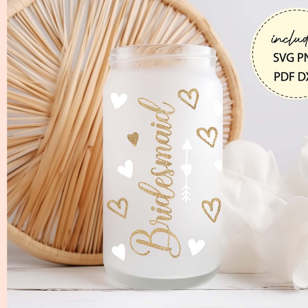 Bridesmaid Svg Libbey Glass Wrap Svg, Bachelorette Party Svg 16 oz Glass Beer Cup Cut File Libbey Can Glass Wrap, Maid of Honor svg png