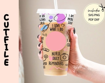 Nurse Affirmations Cold Cup Wrap SVG: Daily Reminders (Digital Download)