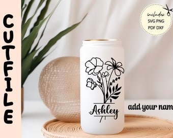 Wildflower Libbey Glass Wrap SVG: Custom Name Beer Cup Cut File (Digital Download)