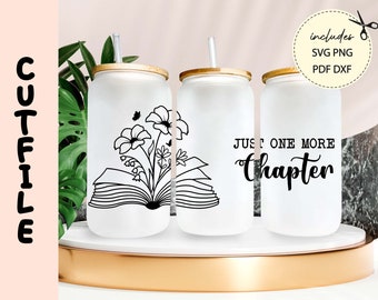 Just one more Chapter beer can glass wrap, Book Lover Iced Coffee Glass Tumbler Wrap, Booktrovert, Book lover gift, 16 oz glass can wrap