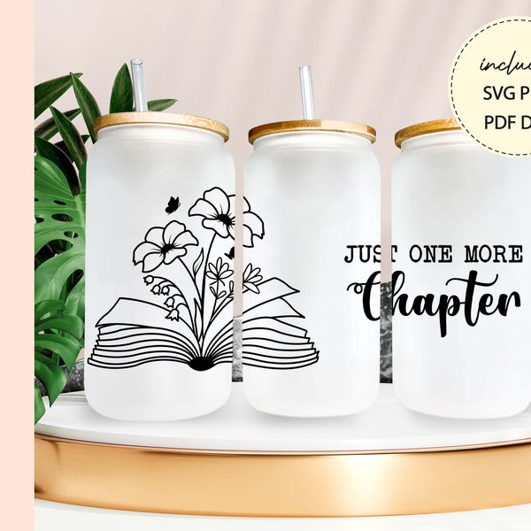 Just one more Chapter beer can glass wrap, Book Lover Iced Coffee Glass Tumbler Wrap, Booktrovert, Book lover gift, 16 oz glass can wrap