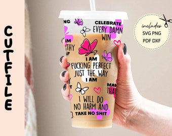 Swear Affirmations Cold Cup Wrap SVG: Self Care Cricut Files (Digital Download)