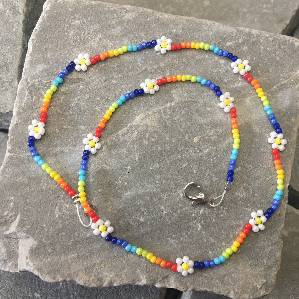 Rainbow daisy beaded necklace Etsy